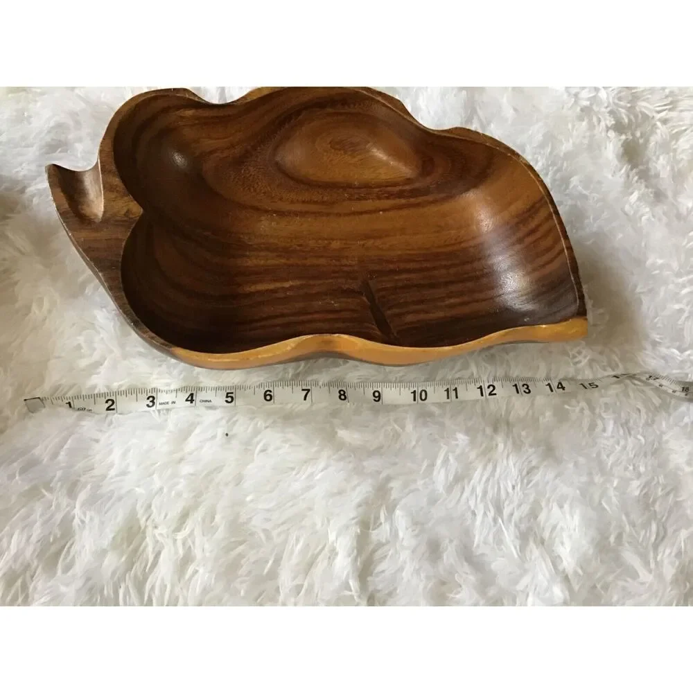 Mid Century Wooden Leaf Salad Bowl Set 5 Pc Vintage Primitive Serving Bowls